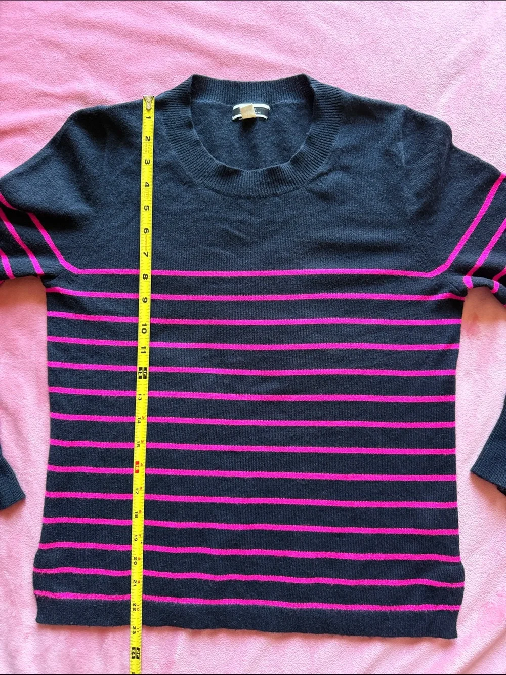 J. Crew Cashmere Crewneck Striped Sweater in Navy and Pink